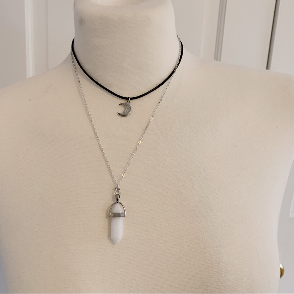Boutique Boho Moon White Quartz Layered Necklace